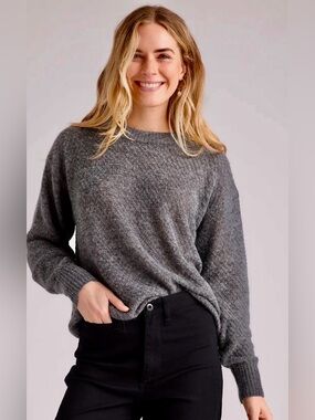* Quince Gray Wool Alpaca Nylon Crewneck Sweater Diamond Stitch SZ Medium *